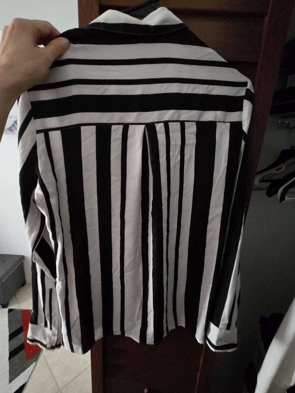 Express Black and White Vertical Stripe Women’s Shirt - Picture 3 of 3